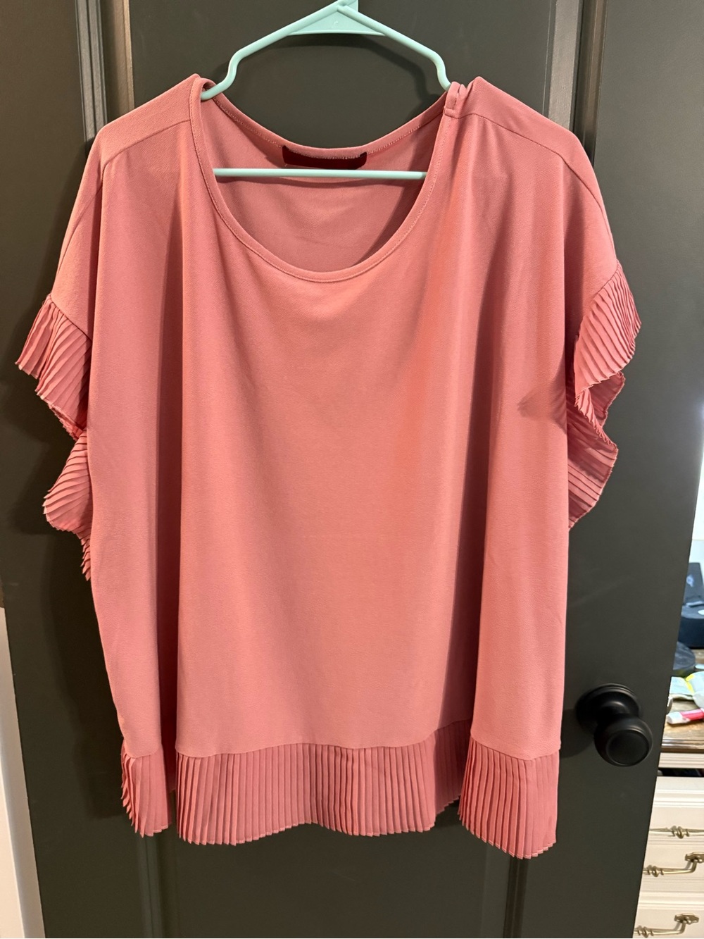 NWT Pink Pleated Hem & Sleeve Top